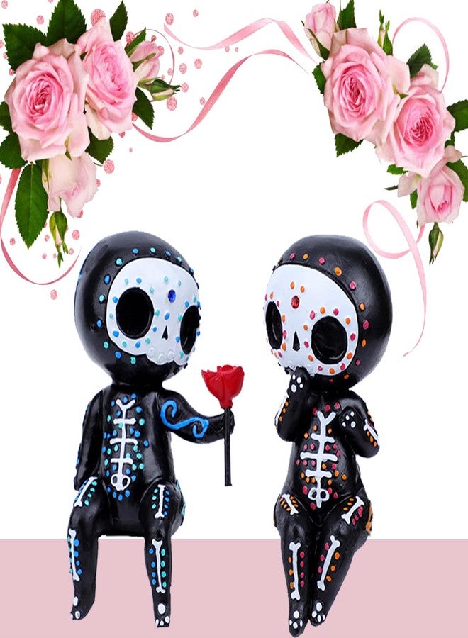 DYFCNP Sugar Skull Decor, Sugar Skull Couple Statue,Dia De Los Muertos Decor, Halloween Desk Decor,Day of The Dead Decorations for Home,Sugar Skull Figurine Gift for Women (A) - Image 1